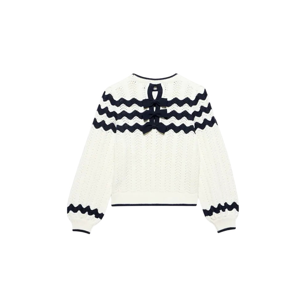 Mint Velvet Neutral Striped Bow Back Jumper